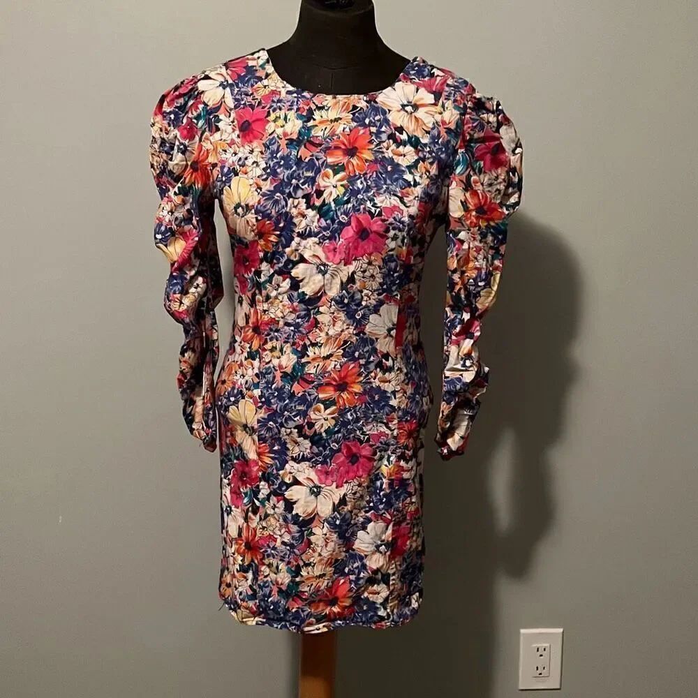 Zara Women's Multicolor Floral Bodycon Sheath Ruched Frida Mini Dress